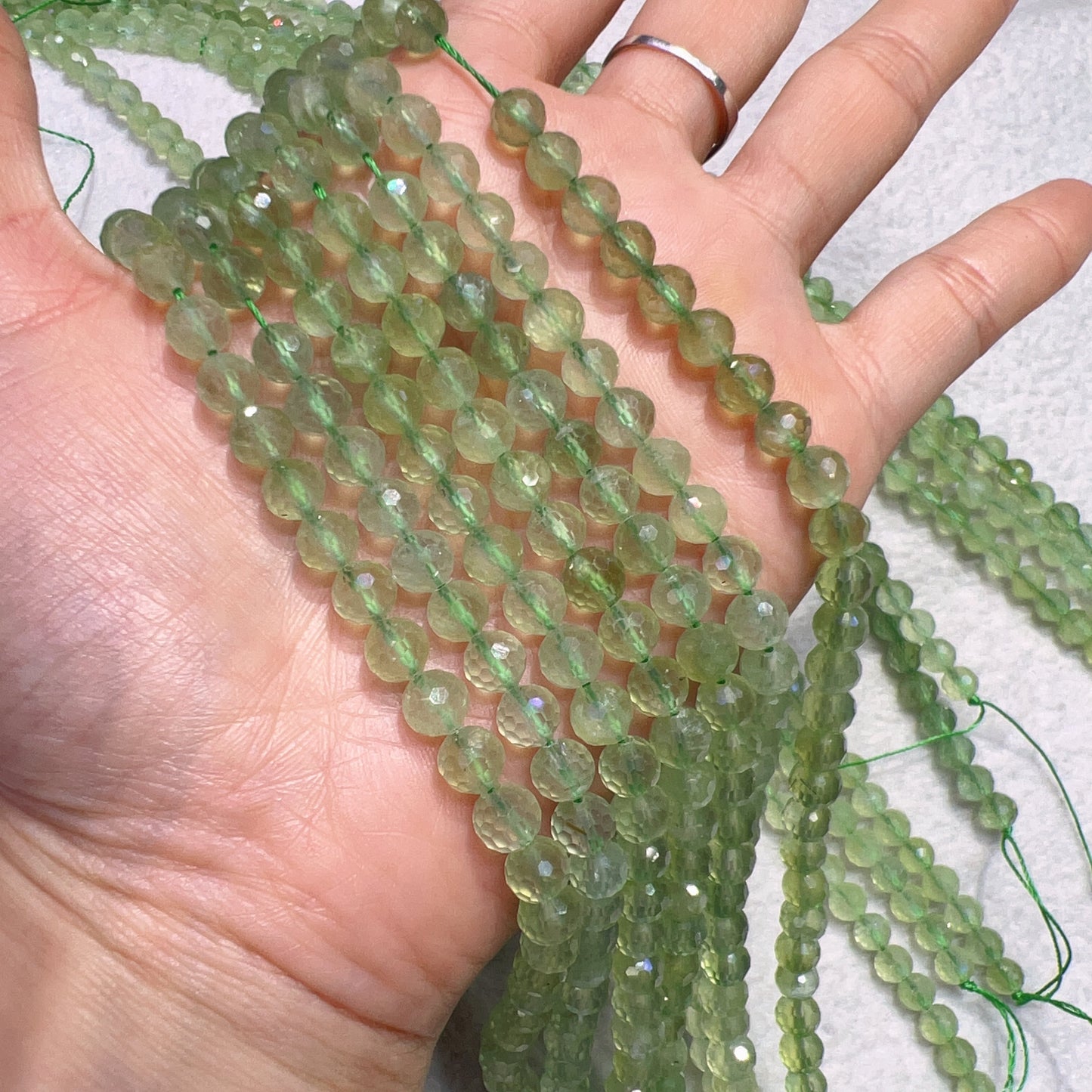6Mm Natural High-Quality Faceted Prehnite Bead Strands For Diy Jewelry Projects
