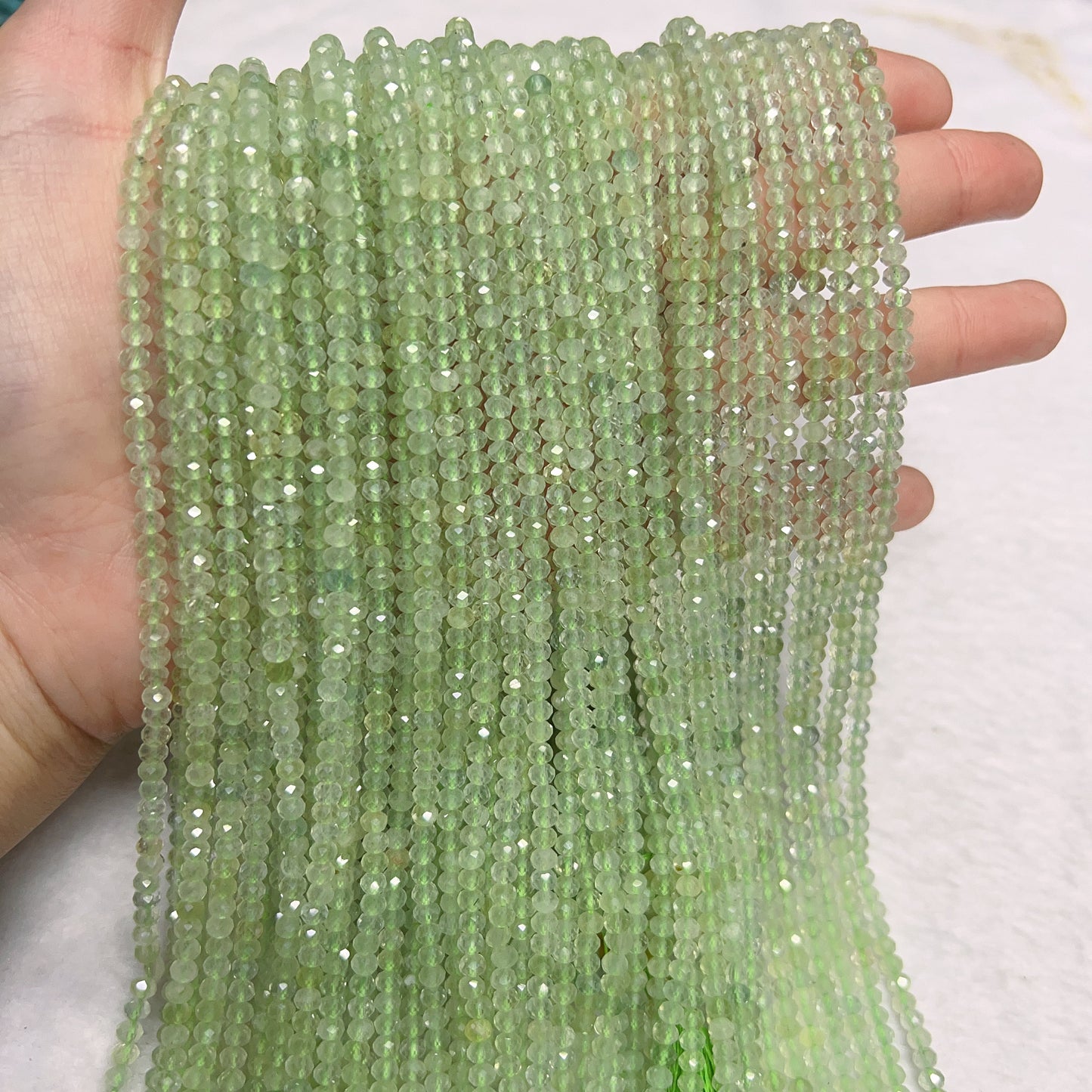 3X4Mm High-Quality Natural Prehnite Faceted Rondelle Bead Strands For Diy Jewelry Project