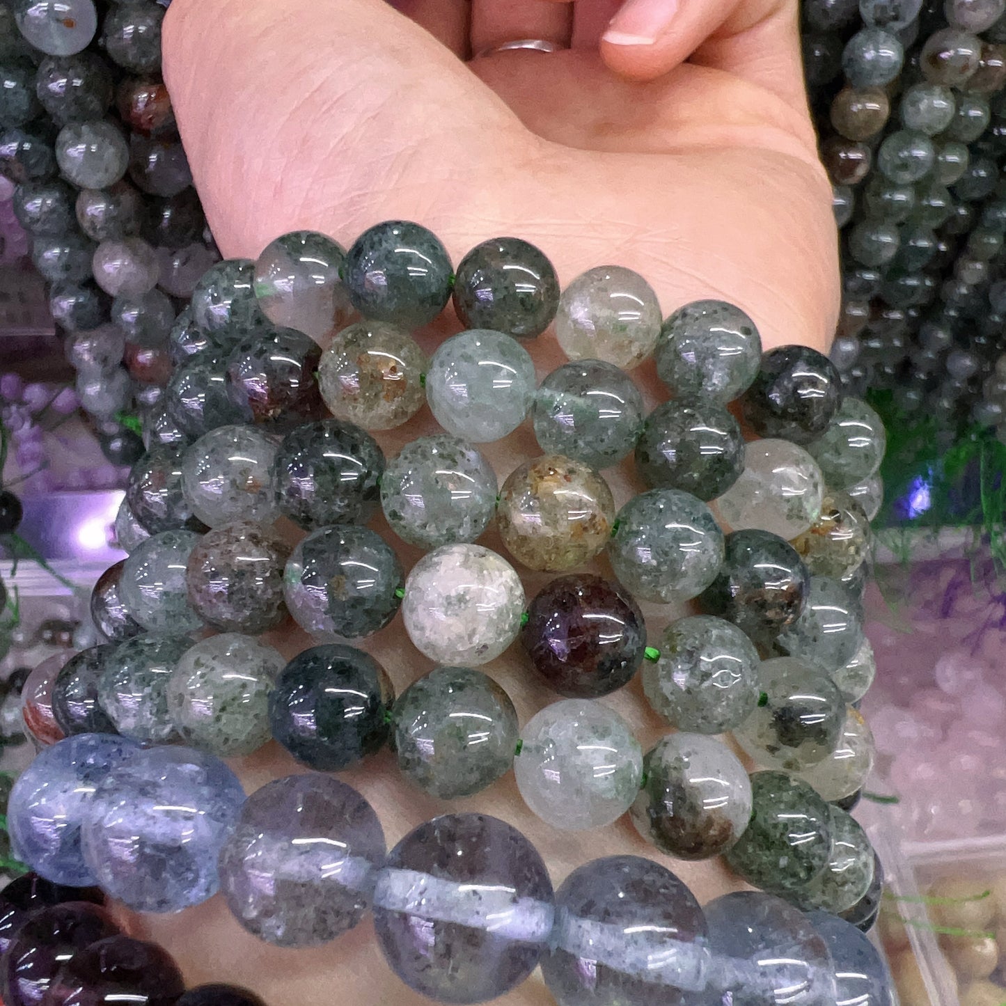 8Mm Natural Assorted Phantom Quartz Round Bead Strands For Diy Jewelry Project