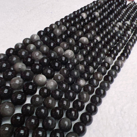 8Mm – 10Mm Natural Silver Sheen Obsidian Round Bead Strands Diy Jewelry Project
