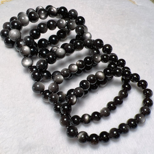 8Mm 10Mm 12Mm Natural Top-Quality Silver Sheen Obsidian Bracelets For Diy Jewelry Projects