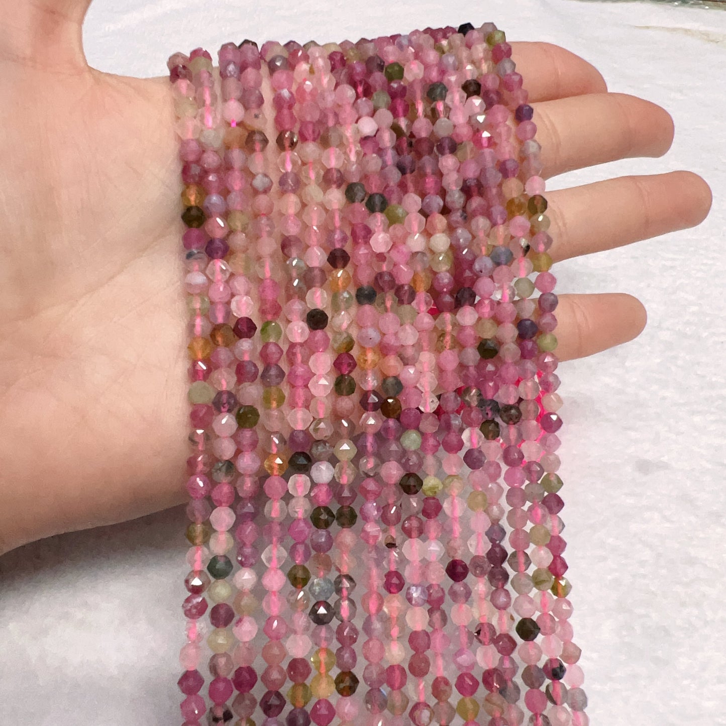 4Mm Best Quality In Strand Natural Rainbow Tourmaline Faceted Beads For Diy Jewelry Project