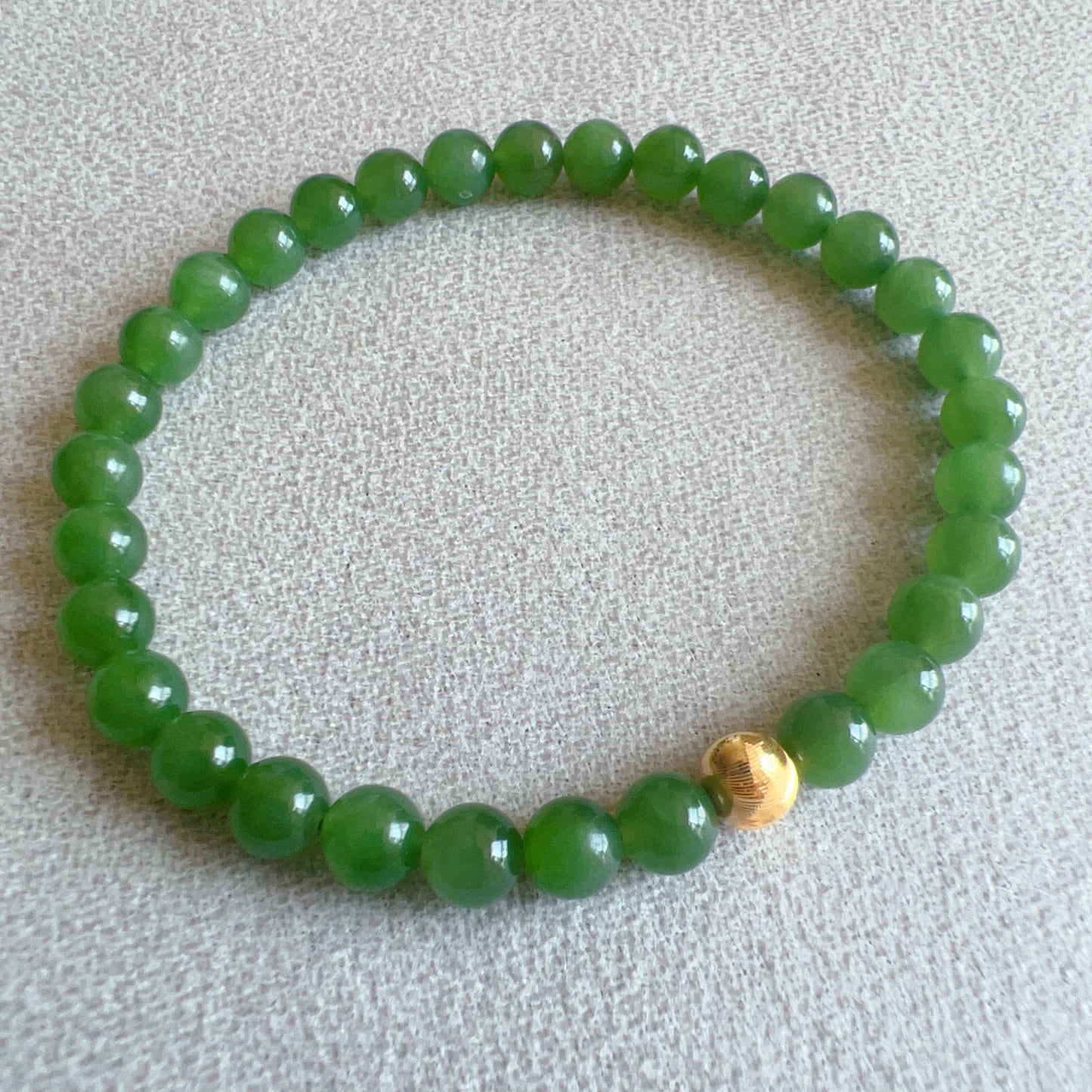 Best Green Nephrite Jade Bracelet With 18K Yellow Gold Cat Eye Bead | Natural Heart Chakra Healing Stone Jewelry