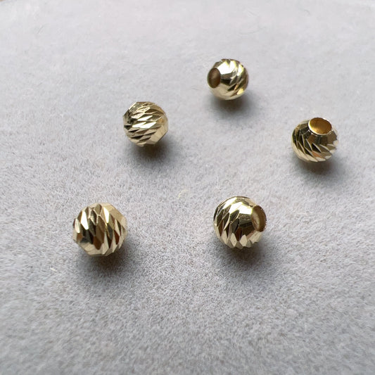 3.8Mm 18K Yellow Gold Carving Faceted Round Beads Charms For Diy Jewelry Projects