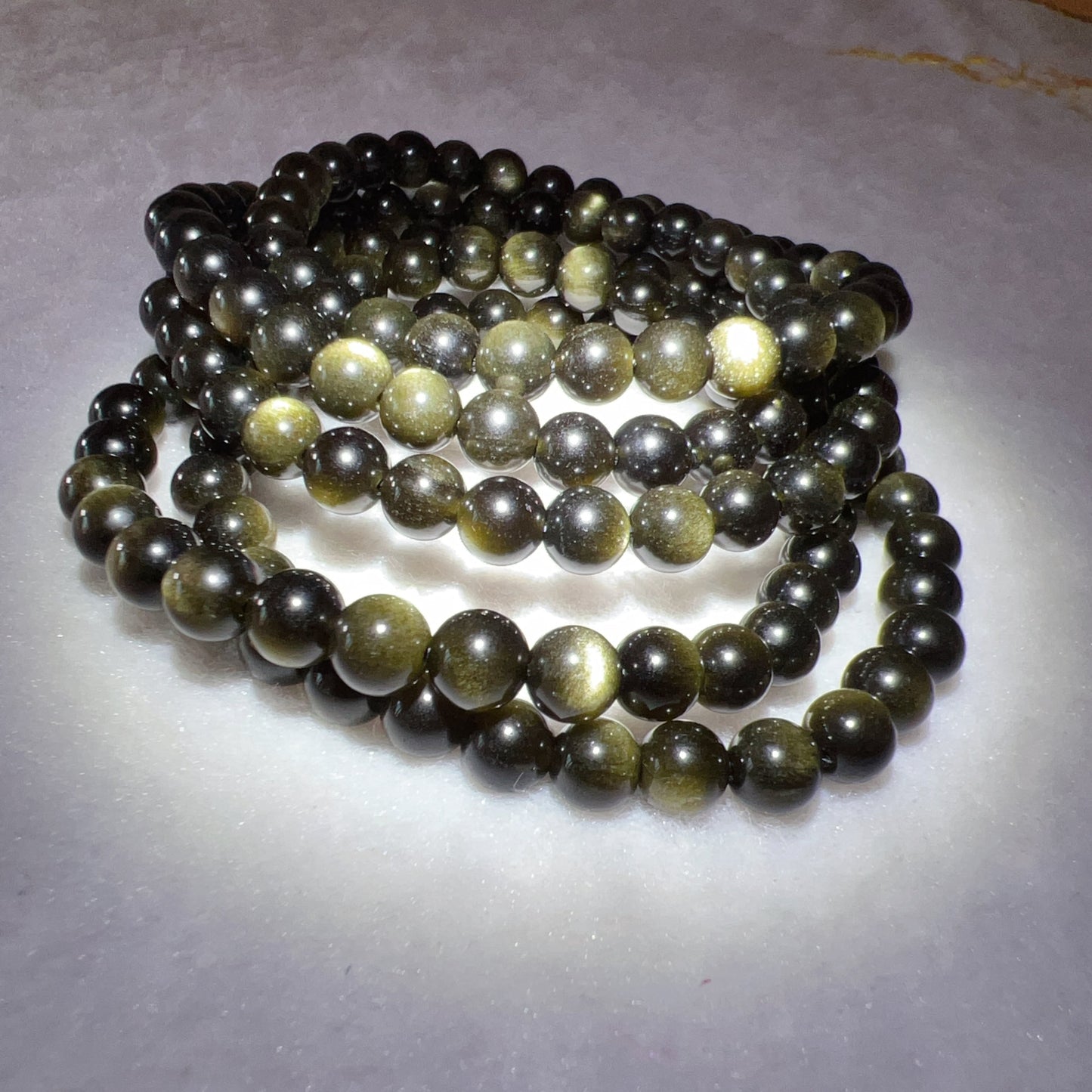 6Mm Top Grade Golden Sheen Obsidian Round Bead Bracelets For Diy Jewelry Project