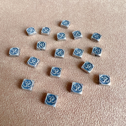 10 Pcs 925 Sterling Silver Double-Side Om Symbol Bead Charm Handmade Diy Jewelry Making Supply