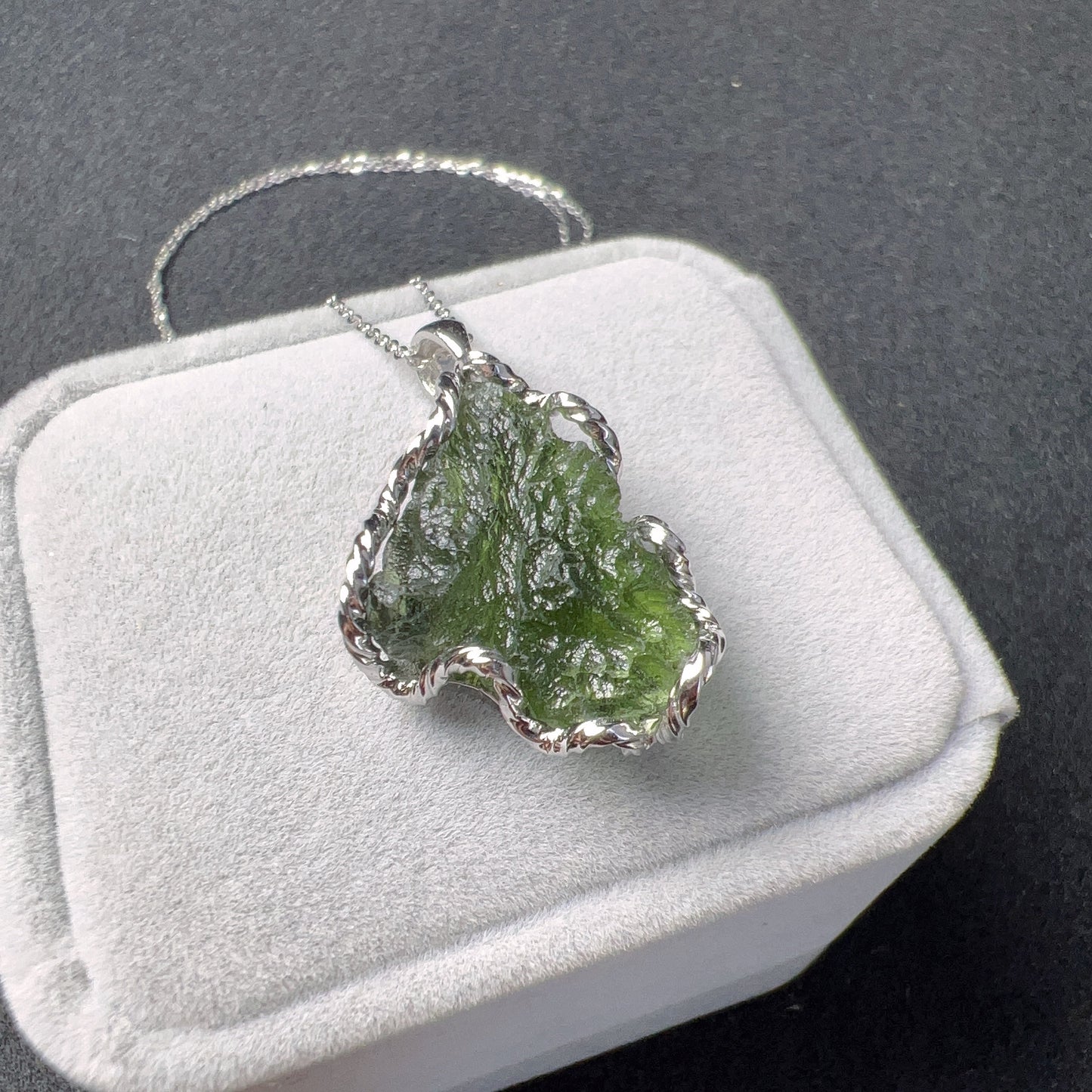 5.6G Natural Czech Moldavite Raw Stone Pendant Necklace Top-Quality Green | Rare High-Frequency Heart Chakra Healing Stone