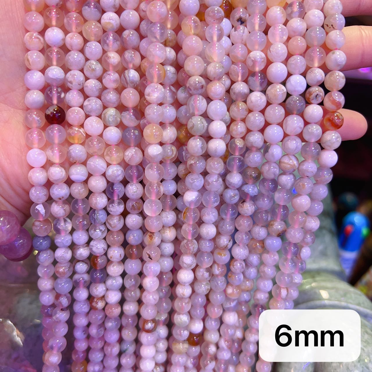 6-10Mm Natural Cherry Blossom Agate Sakura Agate Round Bead Strands Diy Jewelry Findings