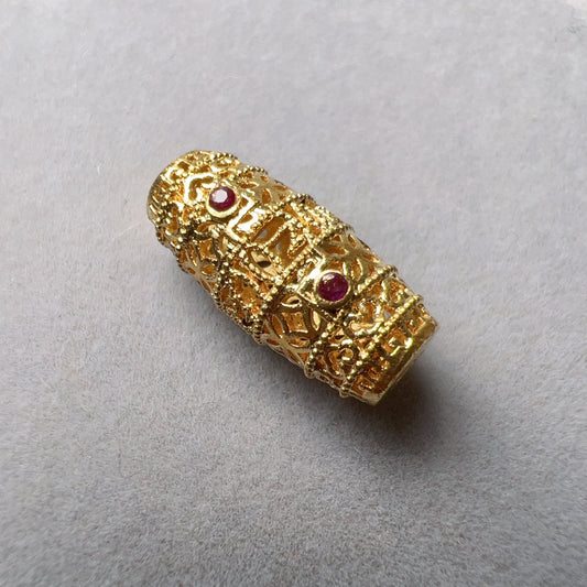 18K Yellow Gold Barrel Bead Charm With Cubic Zirconia Stones For Diy Jewelry Projects