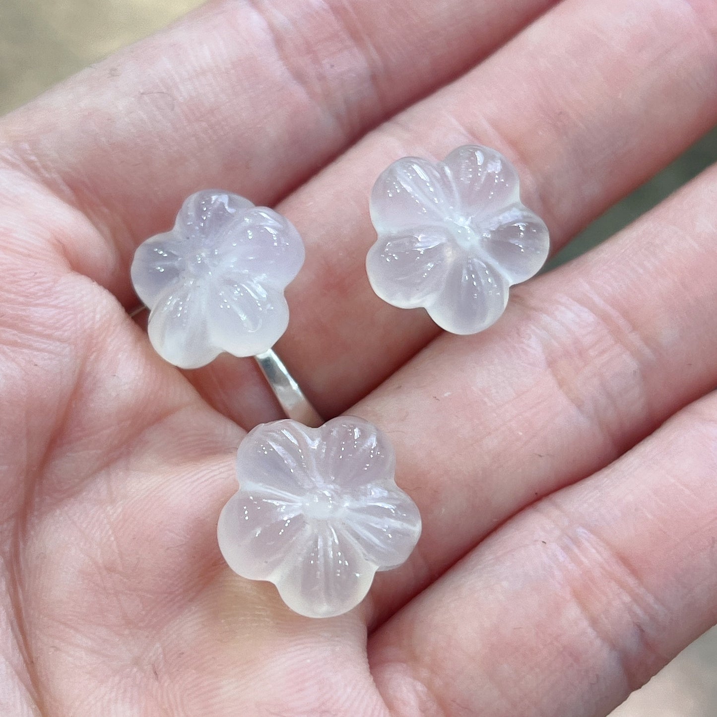 Natural White Chalcedony Sakura Flower Charms Diy Jewelry Project