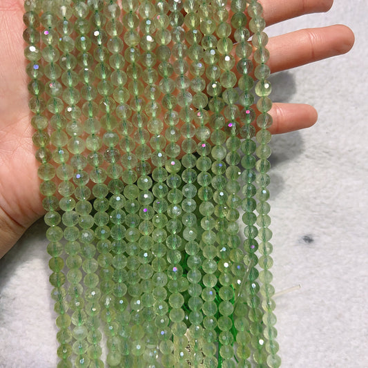 6Mm Natural High-Quality Faceted Prehnite Bead Strands For Diy Jewelry Projects