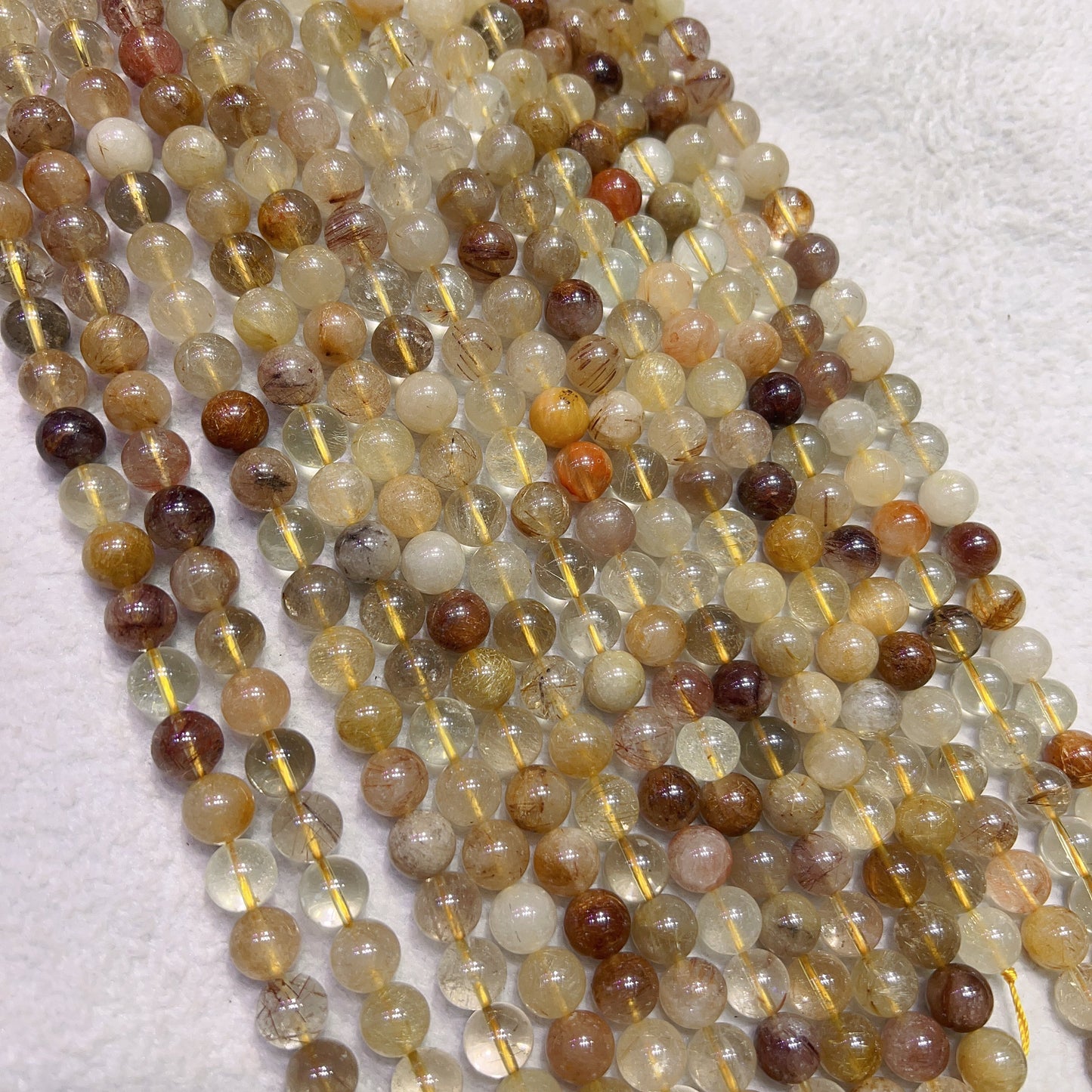10Mm Natural Assorted Rutilated Quartz Round Beads Strands For Diy Jewelry Projects