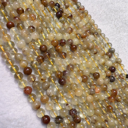 8Mm Natural Assorted Rutilated Quartz Round Beads Strands For Diy Jewelry Projects