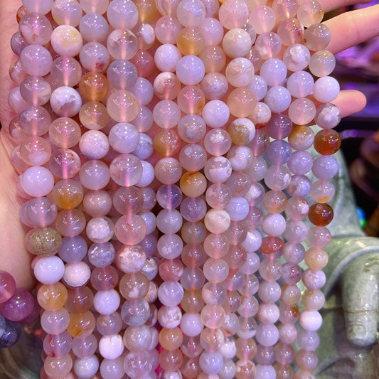 6-10Mm Natural Cherry Blossom Agate Sakura Agate Round Bead Strands Diy Jewelry Findings