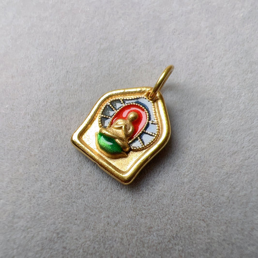 18K Yellow Gold Sakyamuni Buddha Six Mantra Symbols Hand-Painted Pendants For Diy Jewelry Projects