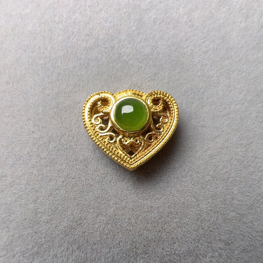 18K Yellow Gold With Green Nephrite Setting Heart Shape Bead Charms For Diy Jewelry Projects