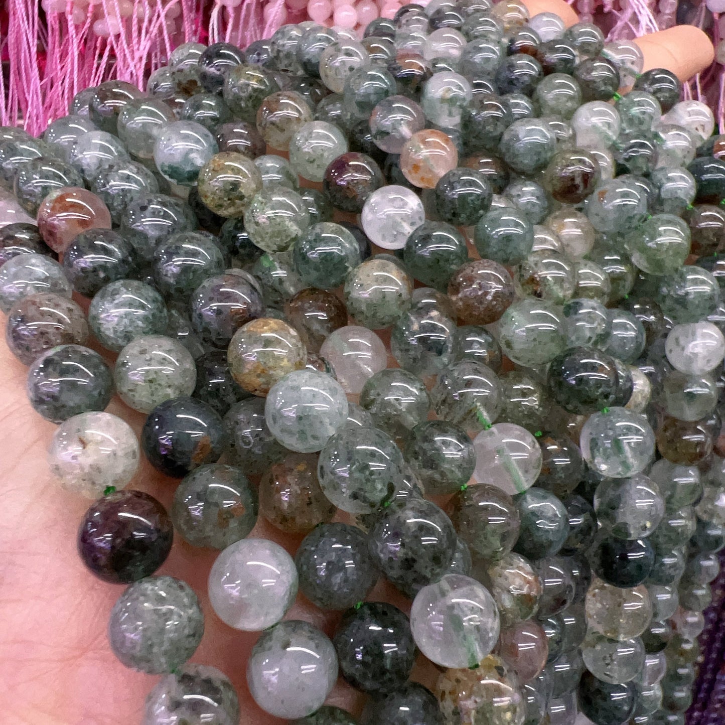 8Mm Natural Assorted Phantom Quartz Round Bead Strands For Diy Jewelry Project