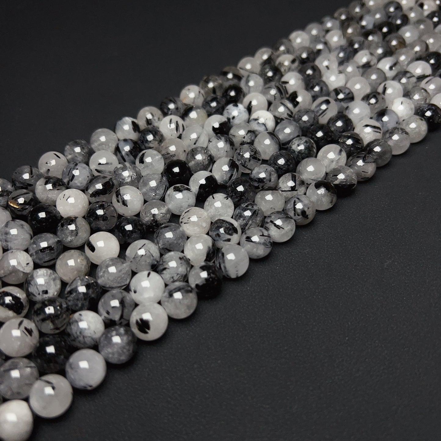 10Mm Natural Black Tourmalated Quartz Round Bead Strands For Diy Jewelry Project