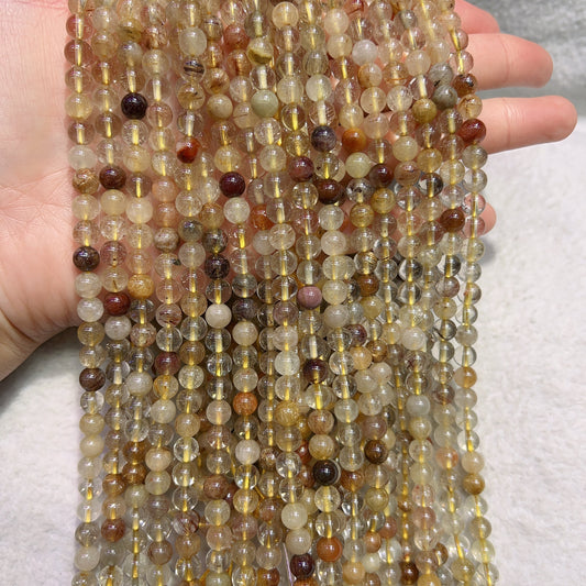 6Mm Natural Assorted Rutilated Quartz Round Beads Strands For Diy Jewelry Projects