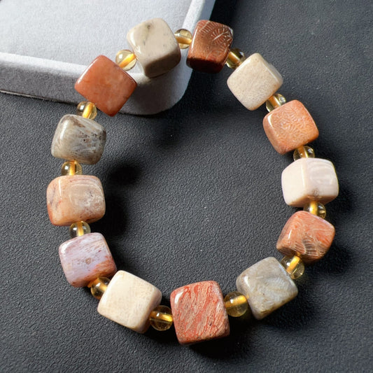 Custom-Made Fossilized Coral & Citrine Bracelet | Natural Healing Jewelry For Emotional Balance And Wealth Attraction