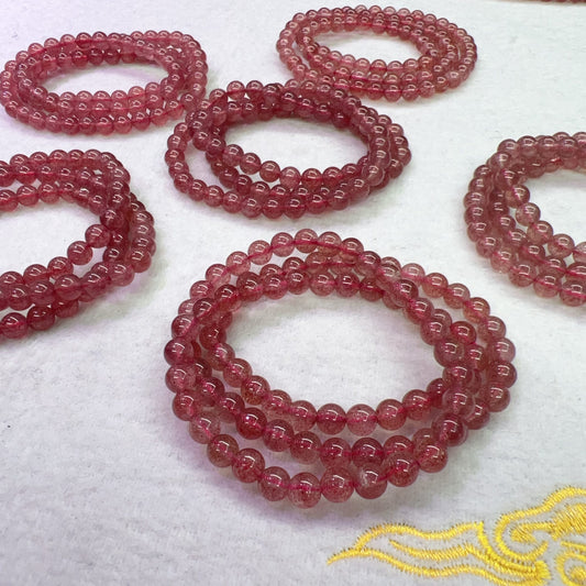 3-Wrap Natural Premium Strawberry Quartz Bracelet For Retailer, Diy Jewelry Projects