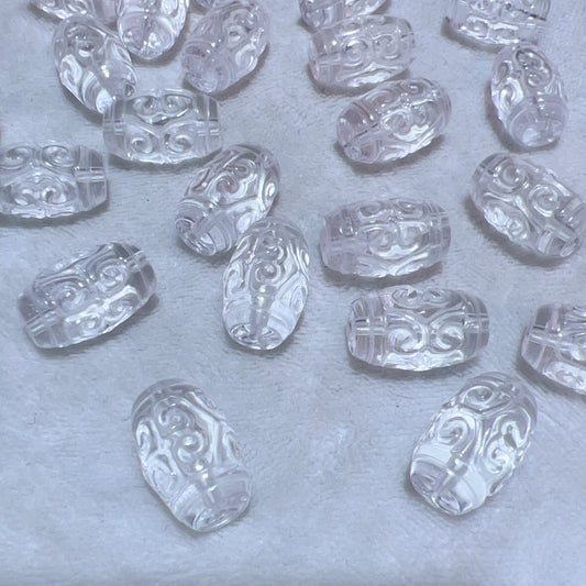 Natural Clear Quartz Huiwen Symbol Drum Beads | Premium Diy Jewelry Making Supplies For Necklaces, Bracelets Crafting