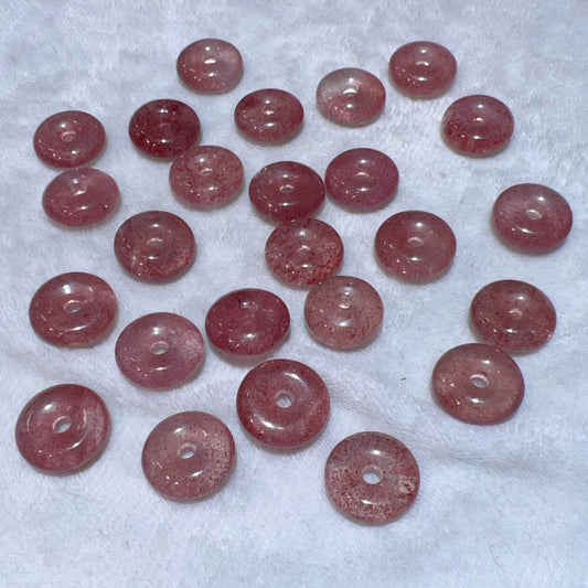 15Mm Premium Strawberry Quartz Donut Shape Charm For Diy Jewelry Projects