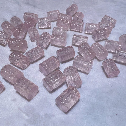 Premium Rose Quartz Huiwen Symbol Barrel Beads | Diy Jewelry Making Supplies For Necklaces, Bracelets Crafting