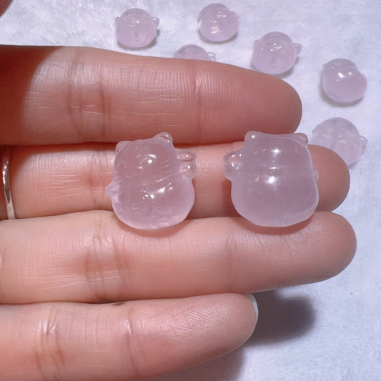 Premium Rose Quartz Lucky Cat Charms | Diy Jewelry Making Supplies For Necklaces, Bracelets Crafting