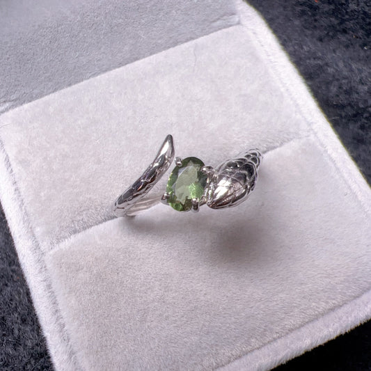 Custom-Made Year Of Snake Moldavite Ring With 925 Sterling Silver Adjustable Ring