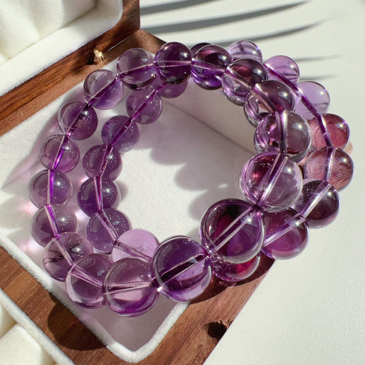 12Mm Amethyst Crystal Bracelet | Natural Healing Stone For Crown Chakra | Reiki Meditation Jewelry For Stress Relief And Mental Clarity