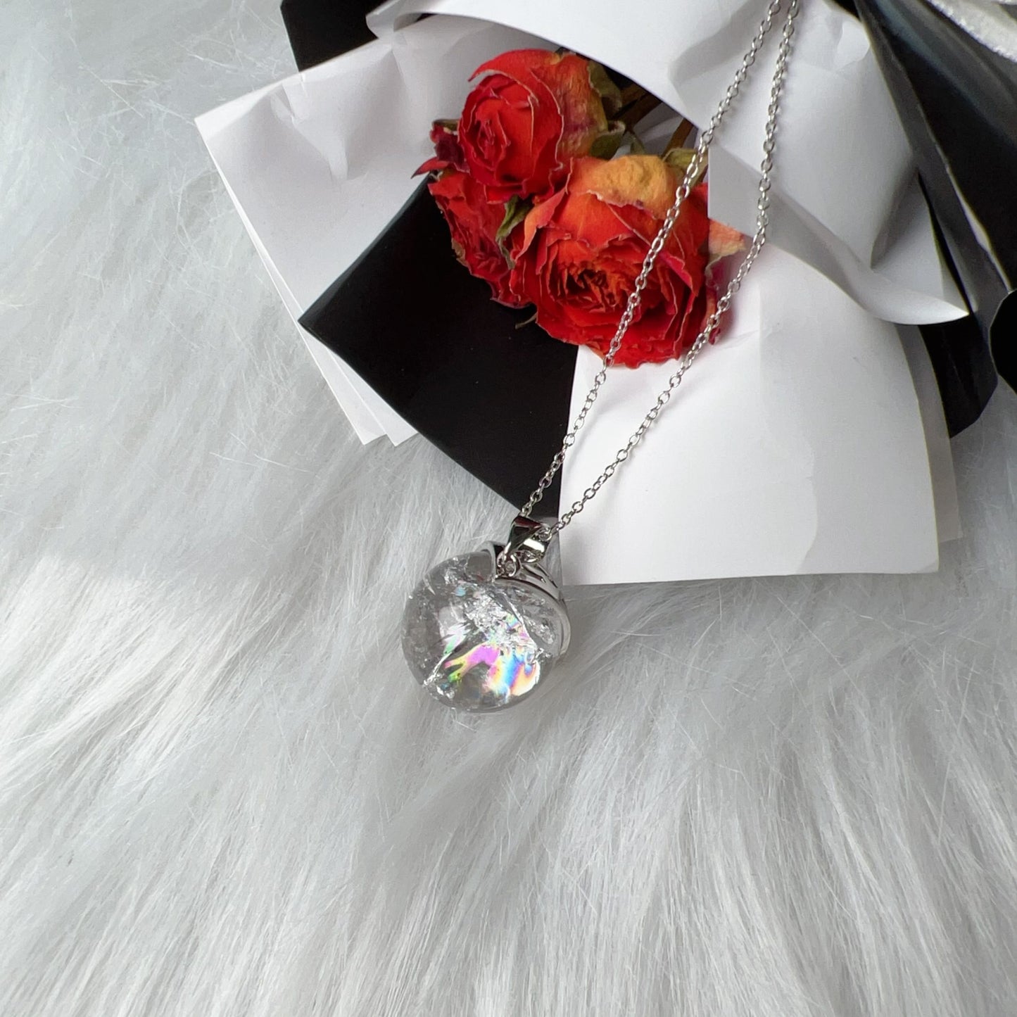 One And Only – 17.3Mm Rainbow Clear Quartz Sphere Pendant Necklace With 925 Sterling Silver