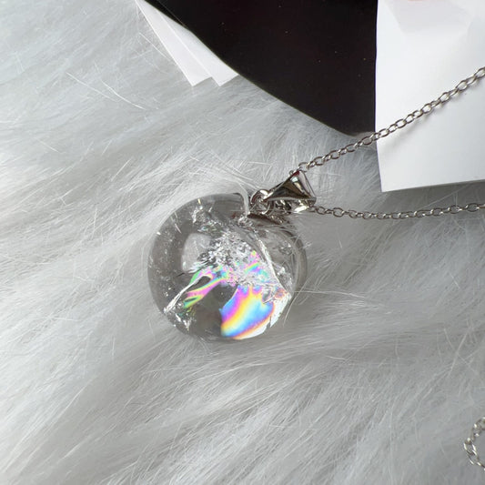 One And Only – 17.3Mm Rainbow Clear Quartz Sphere Pendant Necklace With 925 Sterling Silver
