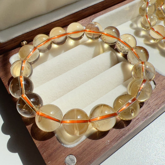 12Mm Natural Citrine Healing Bracelet | Wealth Attraction | Solar Plexus Chakra | November Birthstone Gift