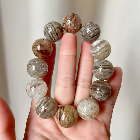 Rare Large 18Mm Assorted Layers Phantom Quartz Bracelet For Life Balance, Harmony