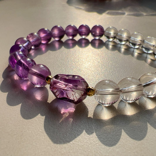 18K Yellow Gold Super Seven Amethyst Clear Quartz Bracelet – Custom-Made Spiritual Healing Jewelry