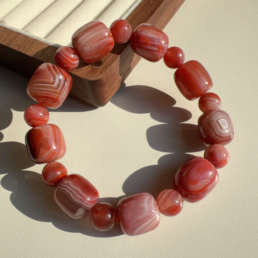 Natural Nanhong Agate Bracelet | Stone Of Strength | Root Chakra Healing Stone Jewelry
