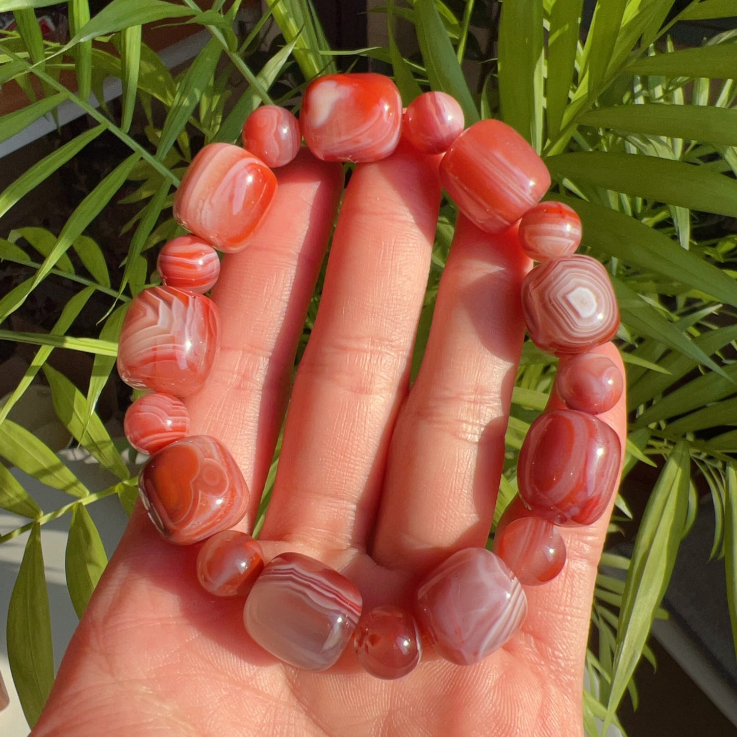 Natural Nanhong Agate Bracelet | Stone Of Strength | Root Chakra Healing Stone Jewelry