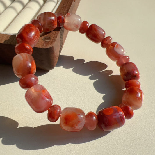 Natural Nanhong Agate Bracelet With Barrel And Rondelle Beads | Stone Of Strength | Root Chakra Healing Stone Jewelry