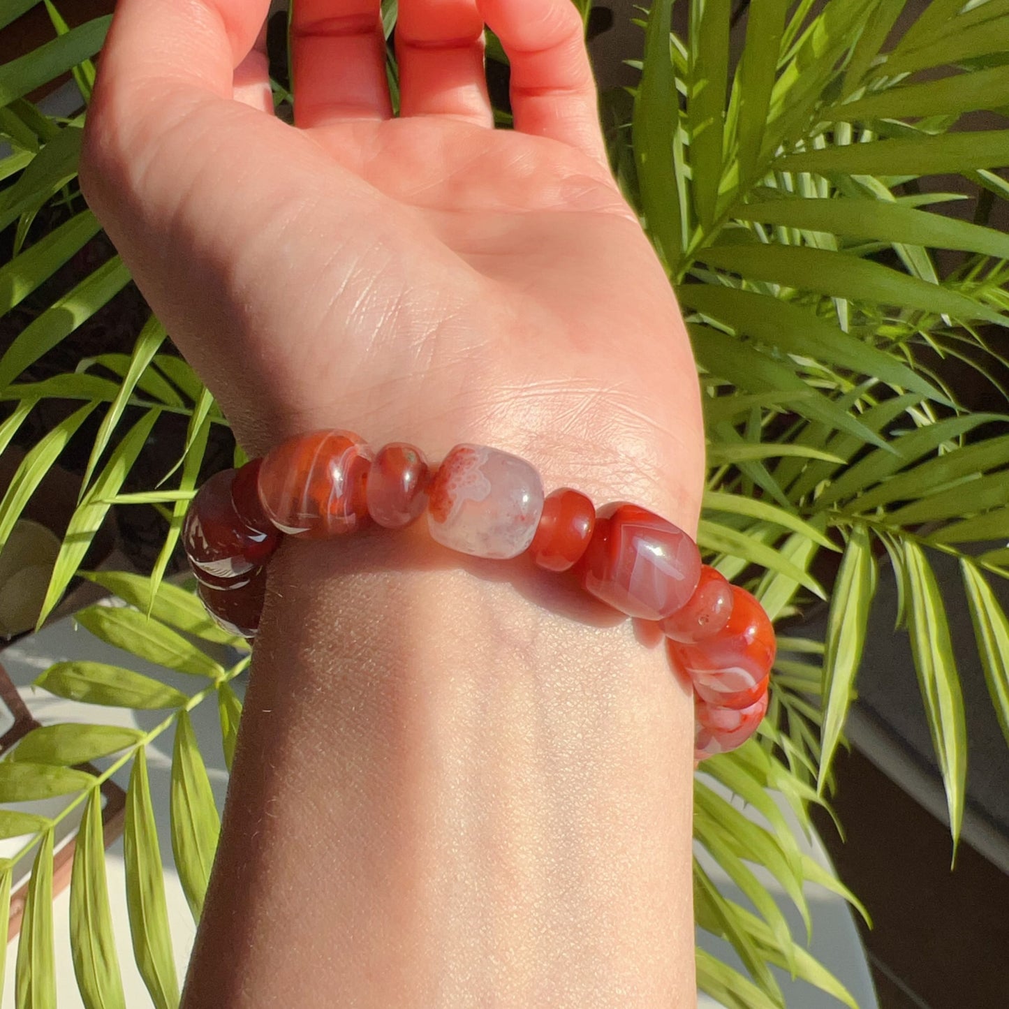 Natural Nanhong Agate Bracelet With Barrel And Rondelle Beads | Stone Of Strength | Root Chakra Healing Stone Jewelry