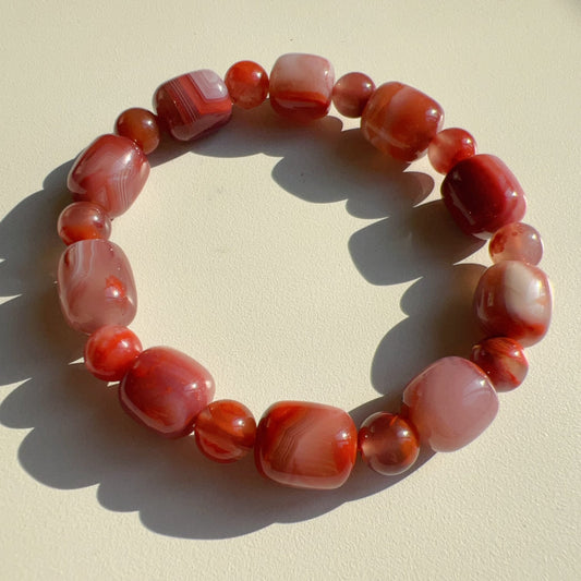 Natural Nanhong Agate Barrel Beads Bracelet | Stone Of Strength | Root Chakra Healing Stone Jewelry