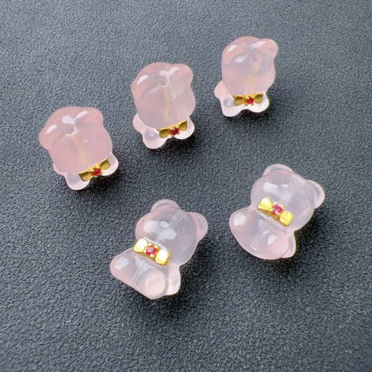 Natural Rose Quartz Bear Charms For Diy Jewelry | Cute Parts | Healing Crystal Accessories