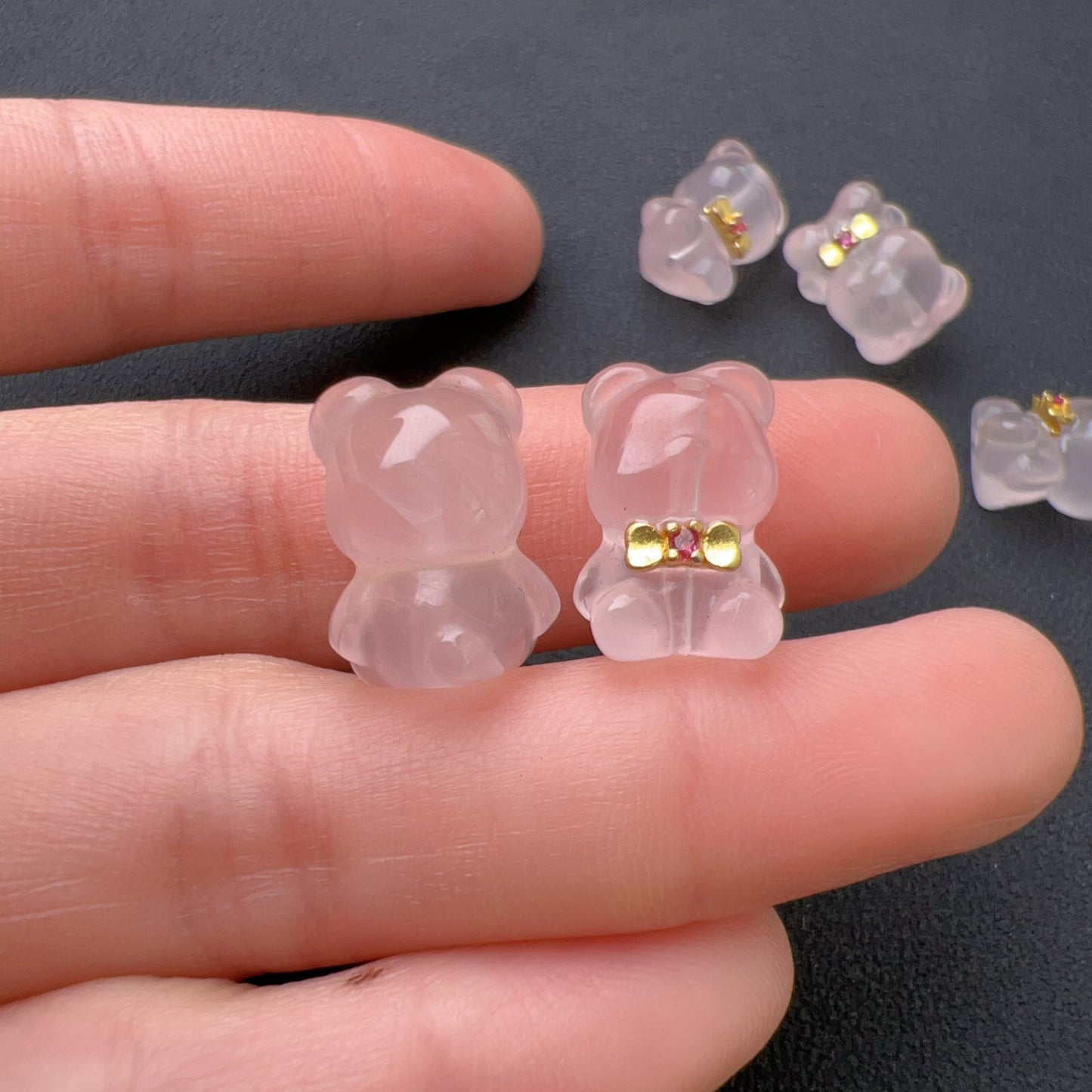 Natural Rose Quartz Bear Charms For Diy Jewelry | Cute Parts | Healing Crystal Accessories