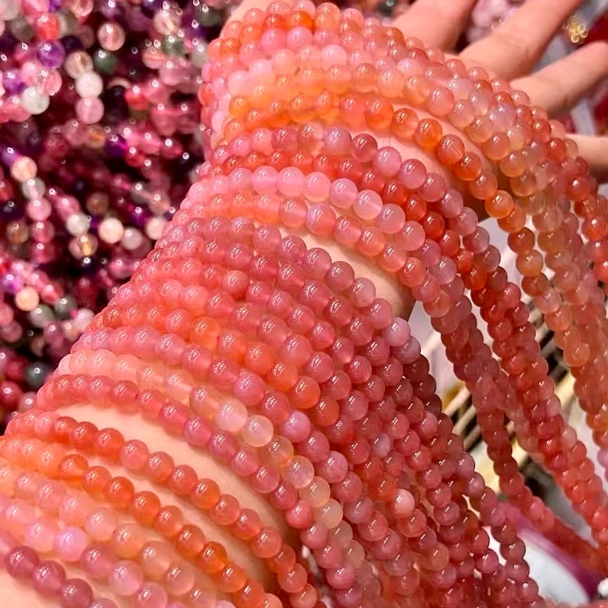 6Mm+ Natural Yanyuan Agate 3-Wrap Bracelet Necklace – Red Hues Design For Emotional Balance And Confidence