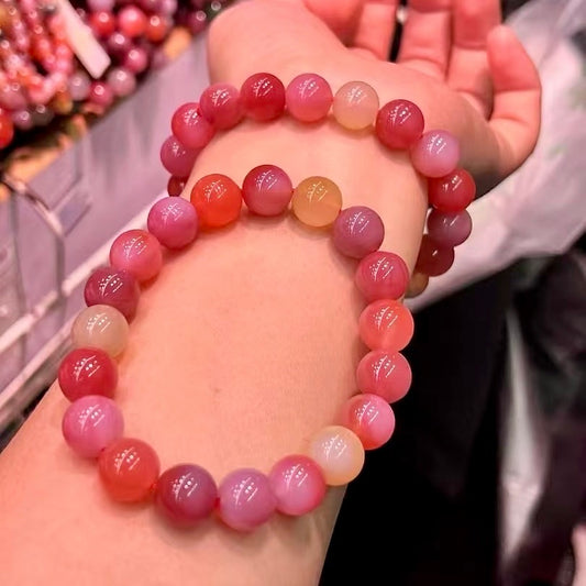 10Mm+ Natural Yanyuan Agate Bracelet – Red Hues Design For Emotional Balance And Confidence