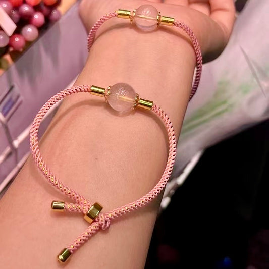 13Mm+ Natural Rose Quartz Handmade Adjustable Rope Bracelet – Artisan Jewelry For Love And Healing