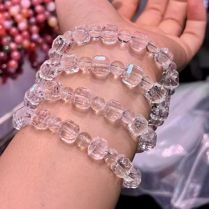 Handmade 9.5Mm Square Bead Natural White Crystal Bracelet – Minimalist Geometric Design