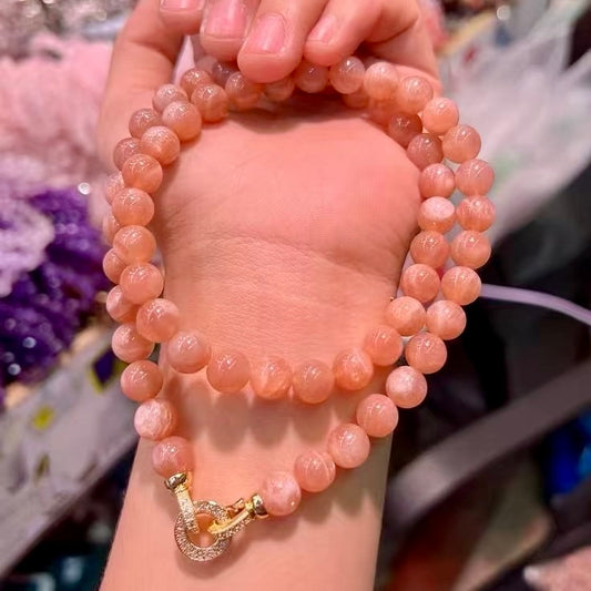 8.5Mm+ Natural Sunstone Beaded Necklace – Joy, Confidence, And Positive Energy