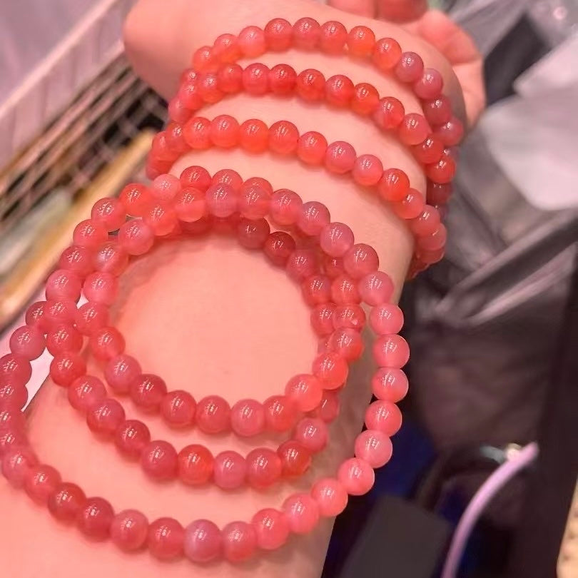 6Mm+ Natural Yanyuan Agate 3-Wrap Bracelet Necklace – Red Hues Design For Emotional Balance And Confidence