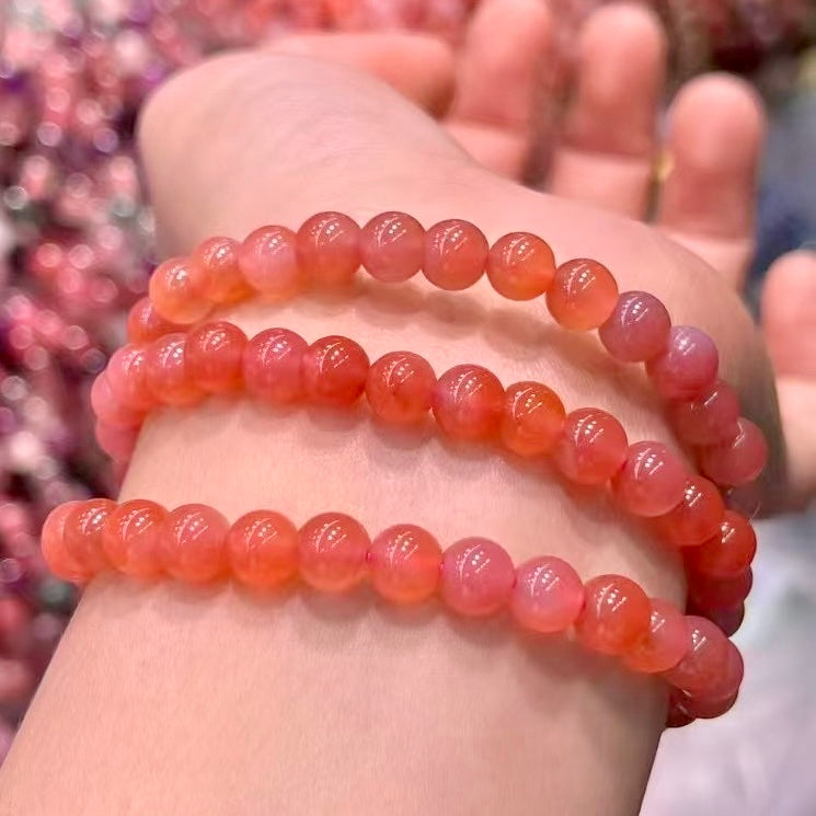 6Mm+ Natural Yanyuan Agate 3-Wrap Bracelet Necklace – Red Hues Design For Emotional Balance And Confidence